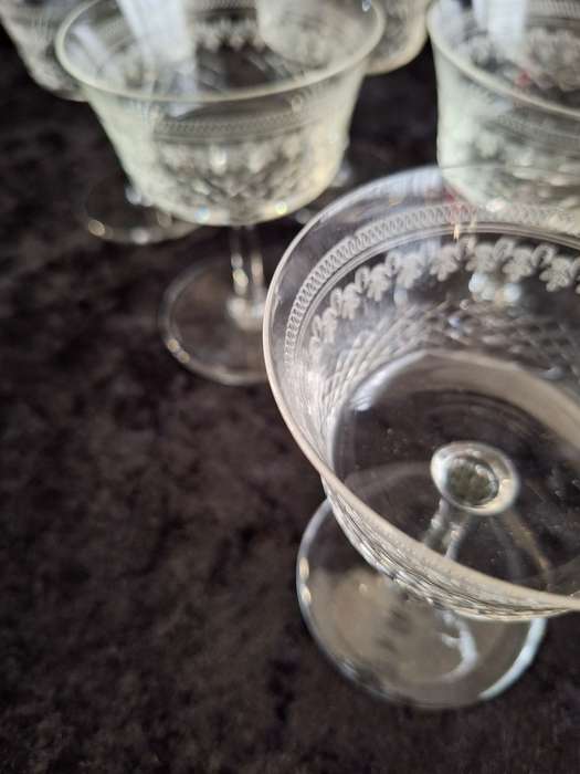 Stunning Edwardian Pall Mall - Lady Hamilton Etched Antique Champagne Glasses (Hand Made)