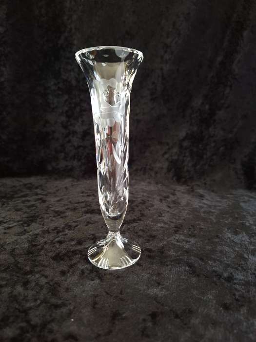 Small Vintage Rose cut Crystal Trumpet Bud Vase.