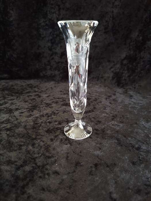 Small Vintage Rose cut Crystal Trumpet Bud Vase.