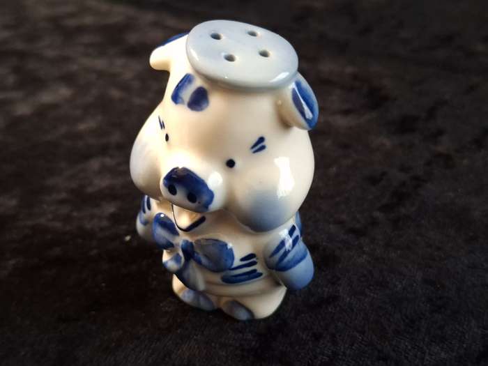 Vintage Blue & White Hand Painted Saltshaker