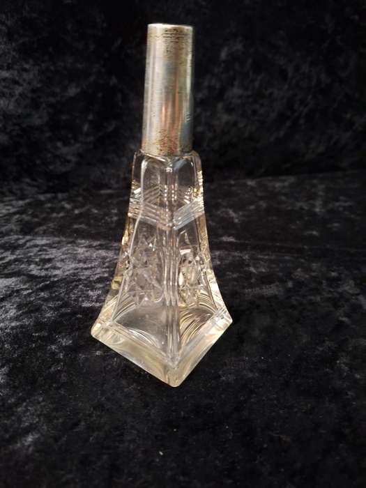 Vintage 1930's Cut Glass Scent Bottle with Silver Sleeve. (Some Damage)