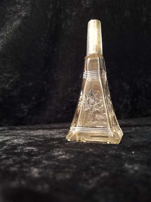 Vintage 1930's Cut Glass Scent Bottle with Silver Sleeve. (Some Damage)