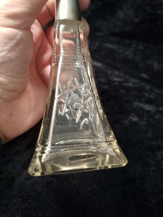 Vintage 1930's Cut Glass Scent Bottle with Silver Sleeve. (Some Damage)