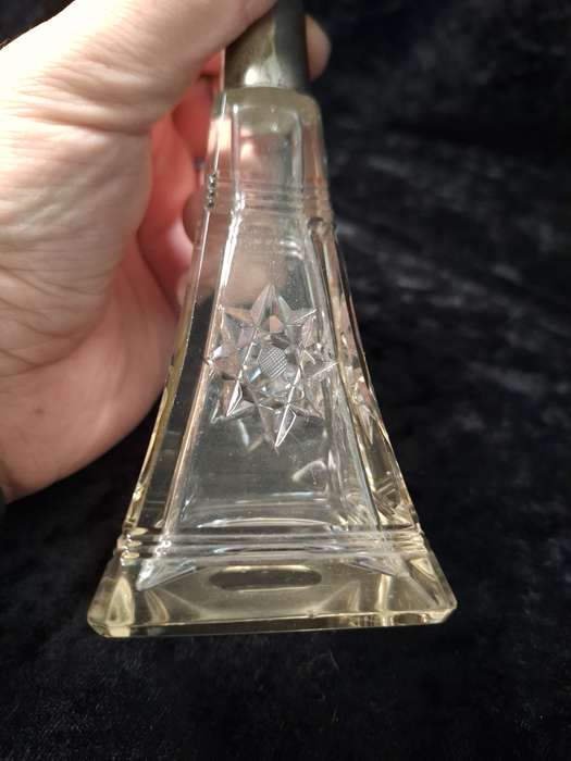 Vintage 1930's Cut Glass Scent Bottle with Silver Sleeve. (Some Damage)