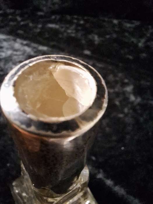 Vintage 1930's Cut Glass Scent Bottle with Silver Sleeve. (Some Damage)