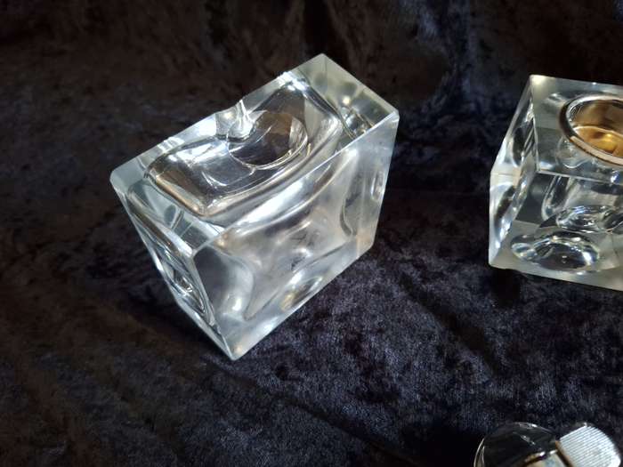 Stunning Vintage 1970's Cut Glass Desk Lighter and Ashtray Set