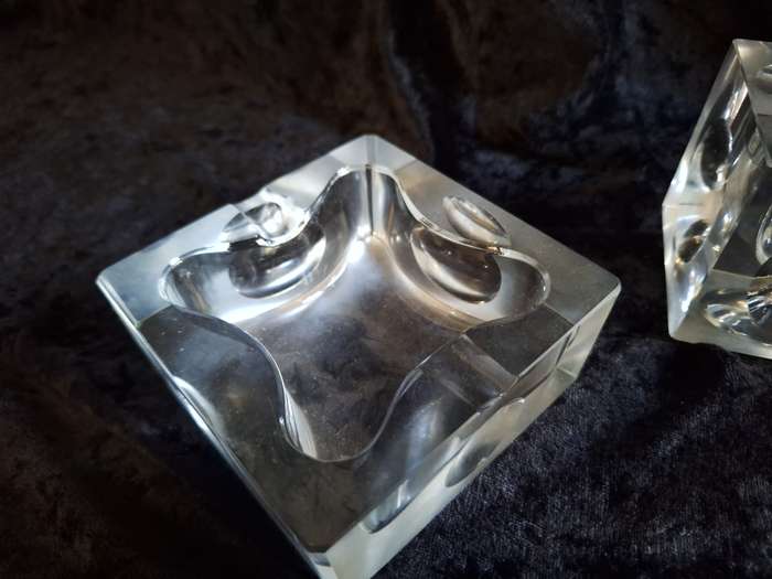 Stunning Vintage 1970's Cut Glass Desk Lighter and Ashtray Set