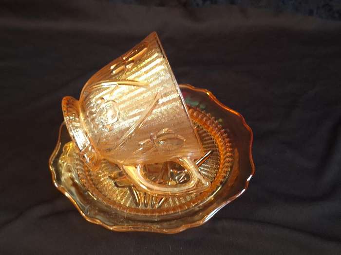 Stunning Vintage Carnival Pressed Glass Duo - E.