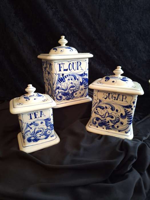 Beautiful Vintage Italian Mancioli Pottery Canisters - (Some Damage)