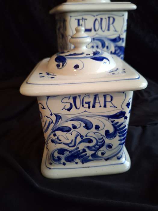 Beautiful Vintage Italian Mancioli Pottery Canisters - (Some Damage)