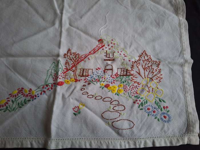 Beautiful Vintage Embroidered Tray Cloth - C.