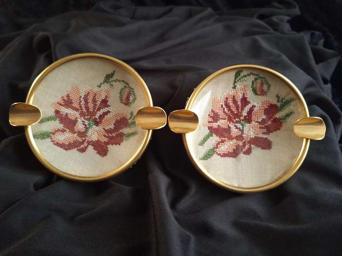 Stunning Vintage Petit Point Dressing Table Ashtray Set.