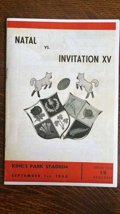 1960 Natal vs Invitation Xv at Kings Park Programme, details below