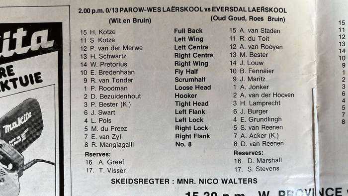 1984 Western Province vs Northern Transvaal at Newlands Signed Baumgarten Programme, details below