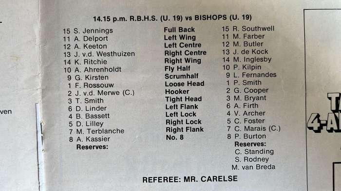 1984 Western Province vs Northern Transvaal at Newlands Signed Baumgarten Programme, details below