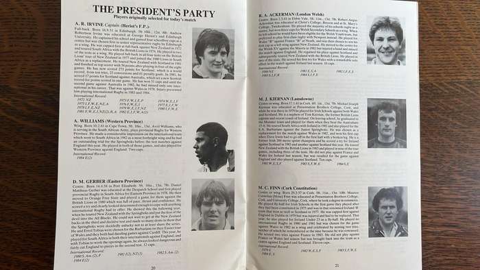 1984 England vs Presidents XV at Twickenham Programme, details below
