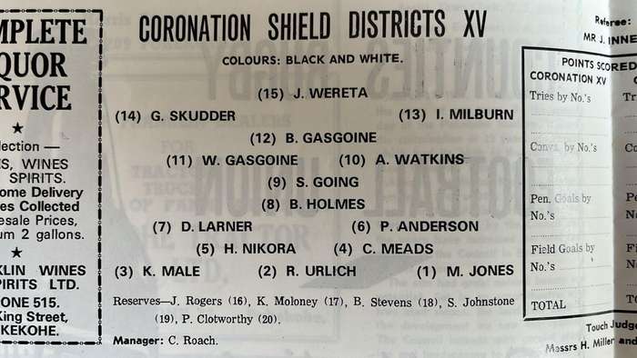 1971 Counties XV vs Coronation Shield Districts XV at Pukekohf Stadium Programme, details below