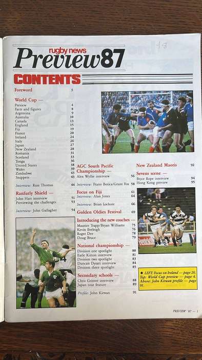 1987 Rugby World Cup -Rugby News Preview '87, details below