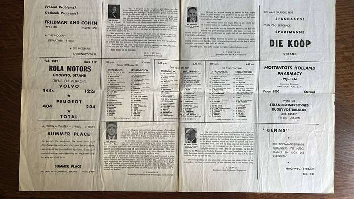 1968 Official Opening of The Charles Morkel Stadium Programme, details below