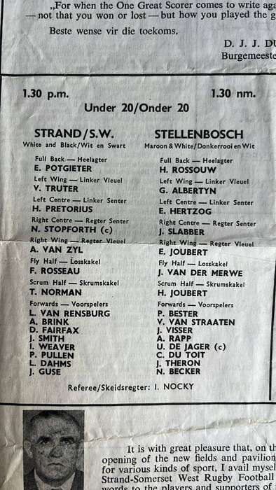 1968 Official Opening of The Charles Morkel Stadium Programme, details below