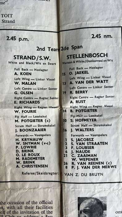 1968 Official Opening of The Charles Morkel Stadium Programme, details below