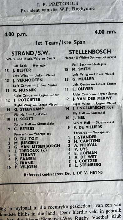 1968 Official Opening of The Charles Morkel Stadium Programme, details below
