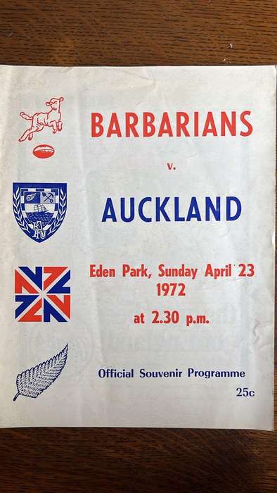 1972 Barbarians vs Auckland at Eden Park Programme, details below