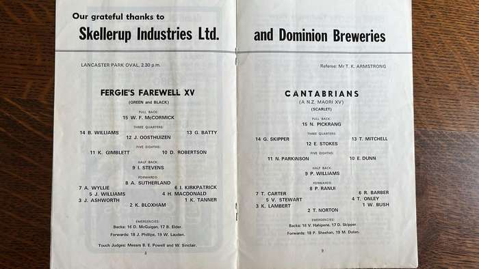 1976 Fergie's XV vs Catabrians at Lancaster Park Programme, details below