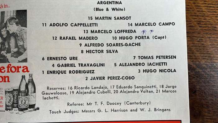 1979 Argentina vs New Zealand at Athletic Park Programme, Signed, details below