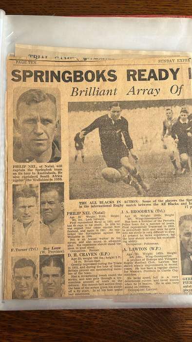 1937 Springbok Trials for the Australasian Tour Scrapbook, details below