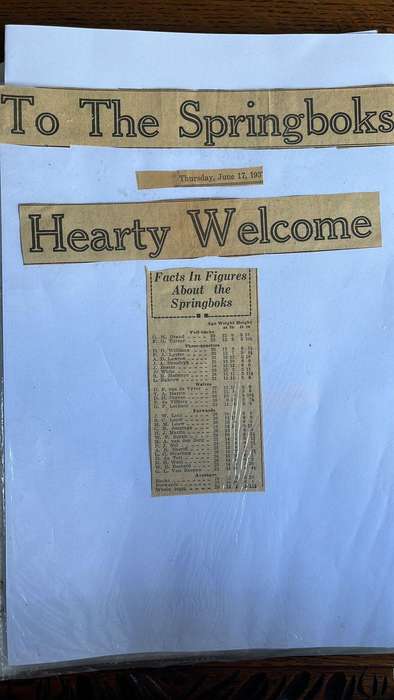 From Dai Williams Collection - 1937 Springboks Australasian Tour Scrapbook, details below