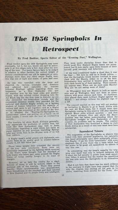 1956 Springboks in New Zealand, details below