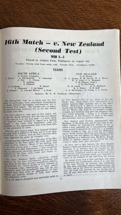 1956 Springboks in New Zealand, details below