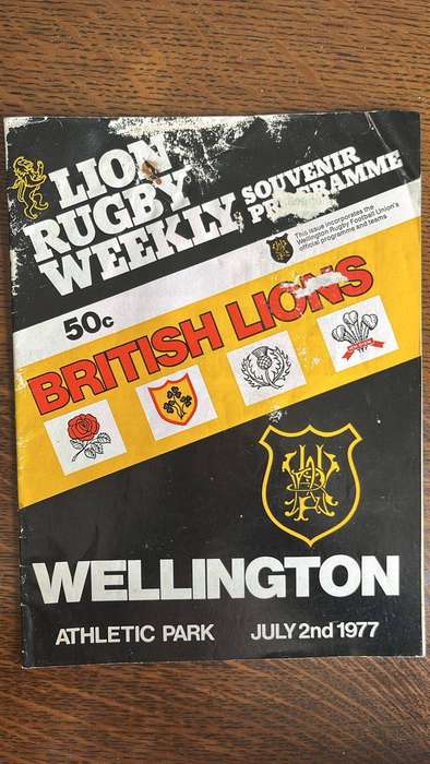 1977 British Lions vs Wellington at Athletic Park Programme, details below