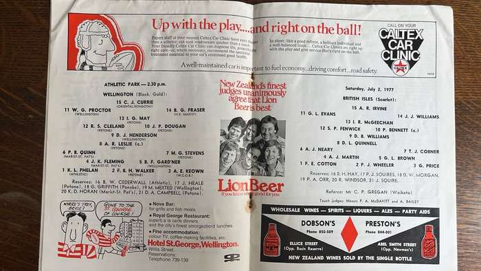 1977 British Lions vs Wellington at Athletic Park Programme, details below