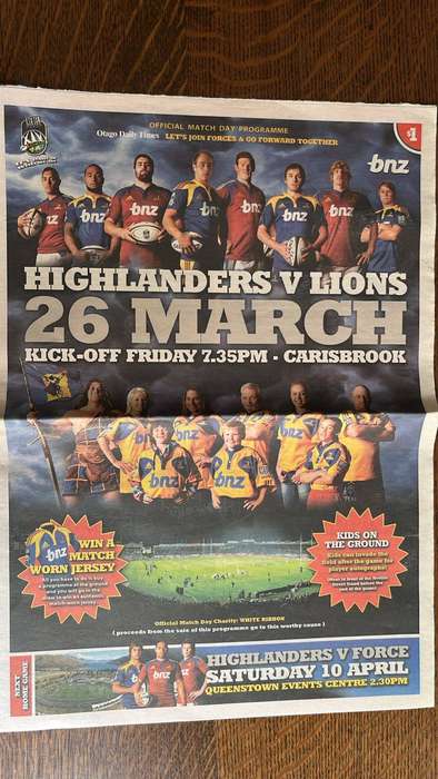 2010 Otago Highlanders vs  Transvaal Lions at Carisbrook Programme, details below
