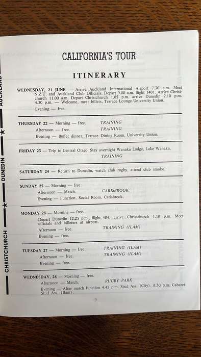 1972 California Rugby Tour - University of Canterbury vs Grizzlies Souvenir Programme, details below