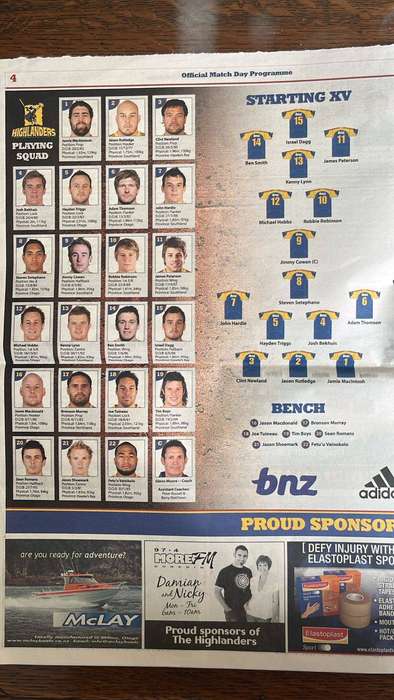 2010 Otago Highlanders vs  Transvaal Lions at Carisbrook Programme, details below