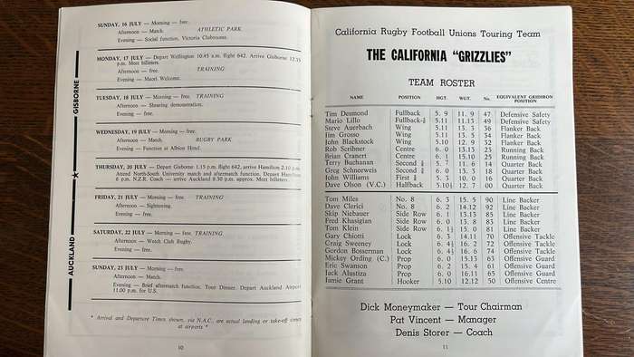 1972 California Rugby Tour - University of Canterbury vs Grizzlies Souvenir Programme, details below