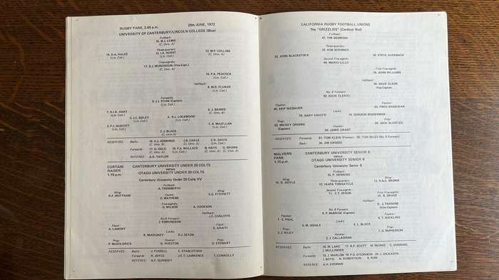 1972 California Rugby Tour - University of Canterbury vs Grizzlies Souvenir Programme, details below