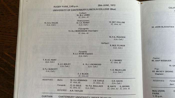 1972 California Rugby Tour - University of Canterbury vs Grizzlies Souvenir Programme, details below