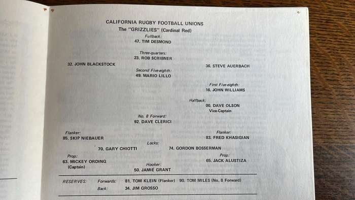 1972 California Rugby Tour - University of Canterbury vs Grizzlies Souvenir Programme, details below