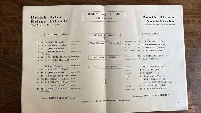 1962 Springboks vs British Lions at Ellis Park Programme, details below