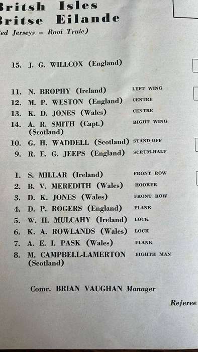 1962 Springboks vs British Lions at Ellis Park Programme, details below