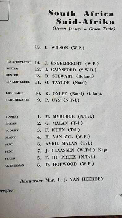 1962 Springboks vs British Lions at Ellis Park Programme, details below