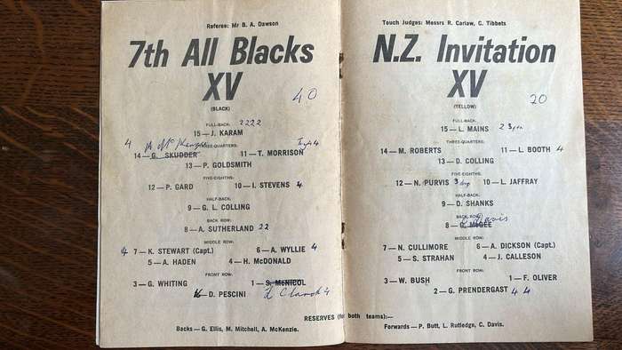 1973 All Blacks XV vs New Zealand Invitation XV at Invercargill Programme, details below