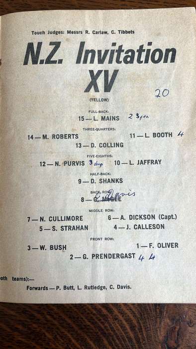1973 All Blacks XV vs New Zealand Invitation XV at Invercargill Programme, details below