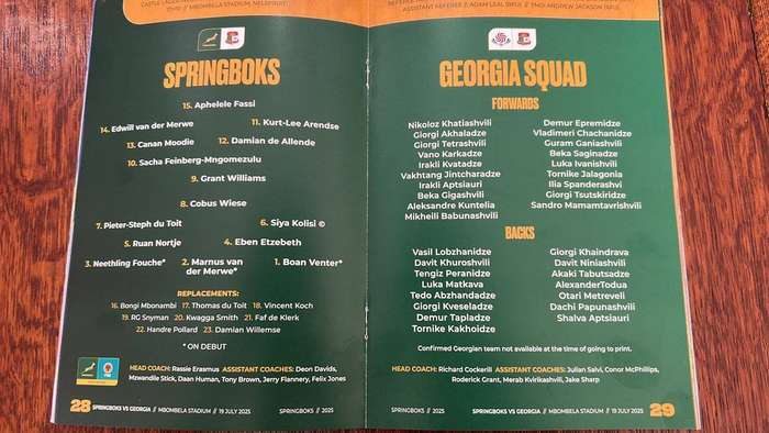 2025 Springboks vs Georgia at Mbombela Stadium Programme, details below
