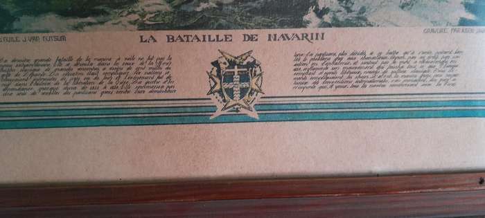 Vintage French Print of " LA BATAILLE DE NAVARIN"  32 x 39cm Framed - as per pictures