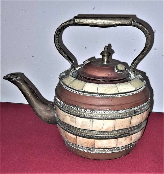 Vintage Moroccan Copper & Bone Kettle
